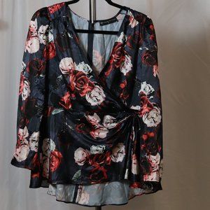 Navy Top with Rose Print